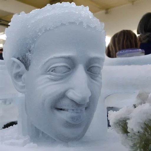 Image similar to an ice sculpture of Mark Zuckerberg