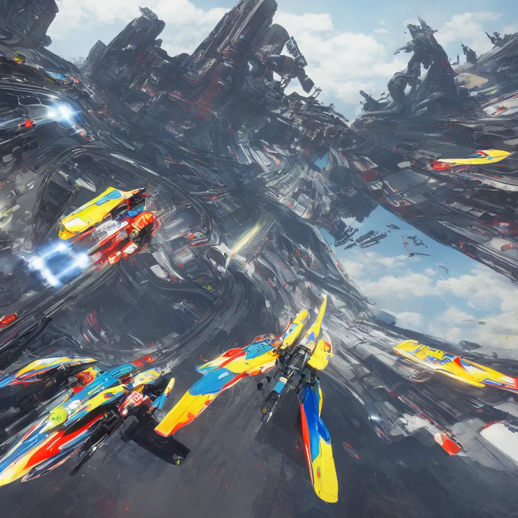 Image similar to detailed render, wipeout ag racing, the designer's republic, cinematic shot, 4 k render, concept art