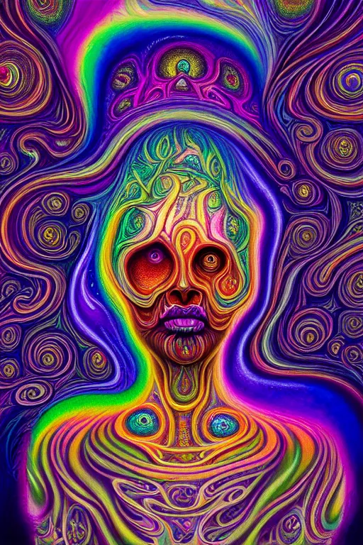 Image similar to colorful liquid smoke and clouds forming detailed faces, extremely colorful psychedelic experience, dmt, psilocybin, lsd, intricate, elegant, highly detailed, digital painting, artstation, smooth, sharp focus, illustration, art by alex grey, hana yata, beeple, josephine wall, octane render, unreal engine, 8 k