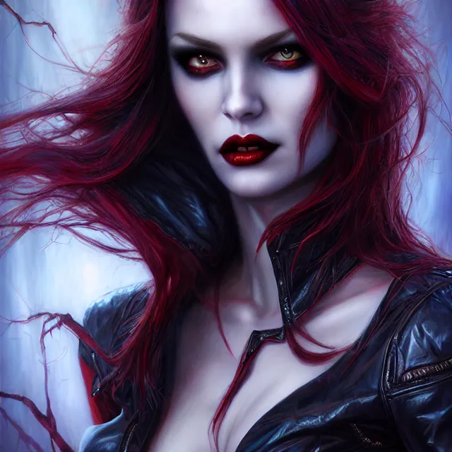 Image similar to beautiful vampire queen, highly detailed, 4 k, hdr, smooth, sharp focus, high resolution, award - winning photo, clayton crain, anne stokes, photorealistic