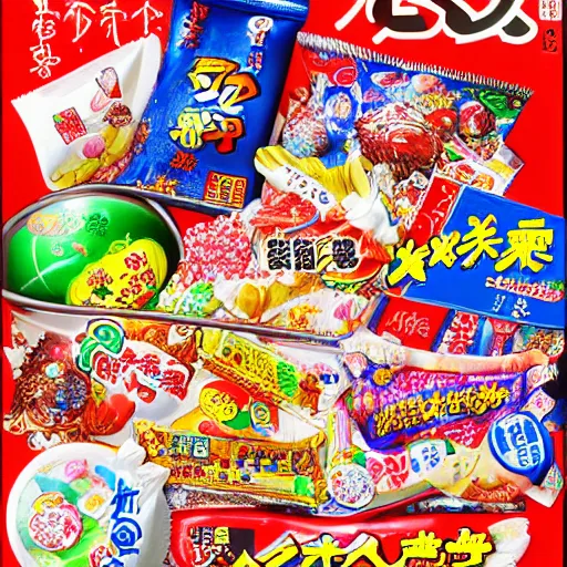 Image similar to 8 k 3 d capture scan of japanese candy package, high textured, conceptual, intricate detailed painting, illustration sharp detail, manga 1 9 9 0