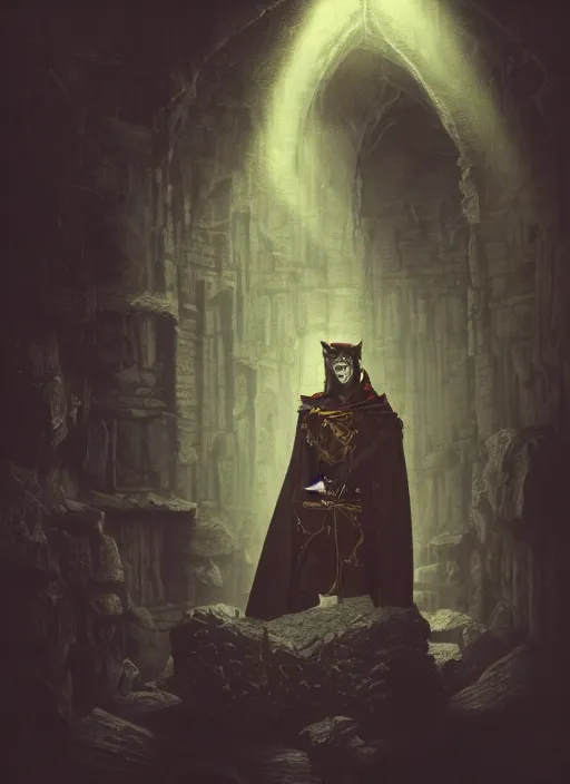 Image similar to Beautiful horror art portrait of a Fantasy vampire in a dark medieval castle dungeon by Albert Bierstadt, atmospheric lighting, intricate detail, cgsociety, hyperrealistic, octane render, RPG portrait, ambient light, dynamic lighting