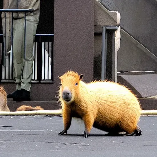 Prompt: a huge capybara fighting Godzilla in Philadelphia