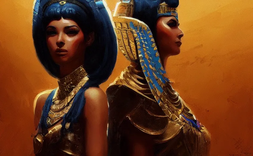Prompt: A painting of a Cleopatra trending on artstation in the style of Greg Rutkowski