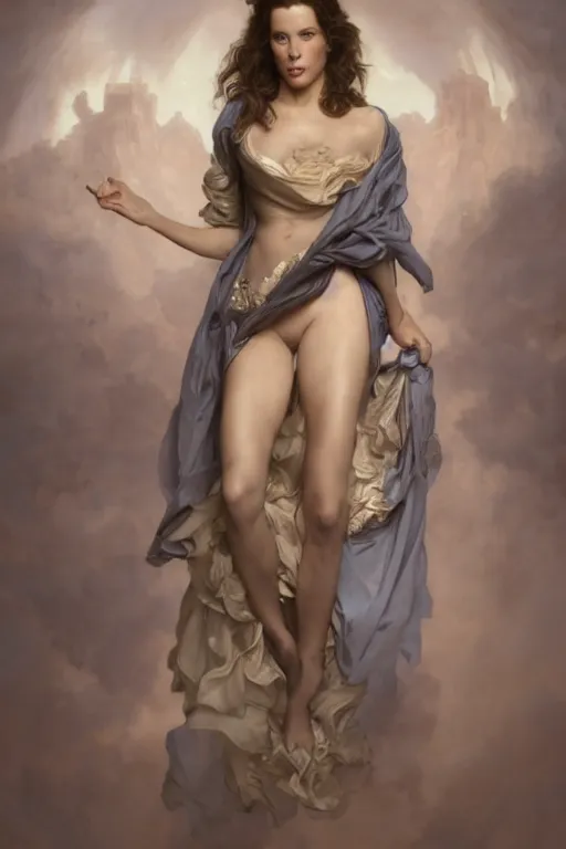 Image similar to art nouveau Kate Beckinsale full body portrait, style portrait painting of François Boucher, Oil Painting, unreal 5, DAZ, hyperrealistic, octane render, Regal, Refined, Detailed Digital Art, RPG portrait, William-Adolphe Bouguereau, Michael Cheval, dynamic lighting, Highly Detailed, Cinematic Lighting, Unreal Engine, 8k, HD