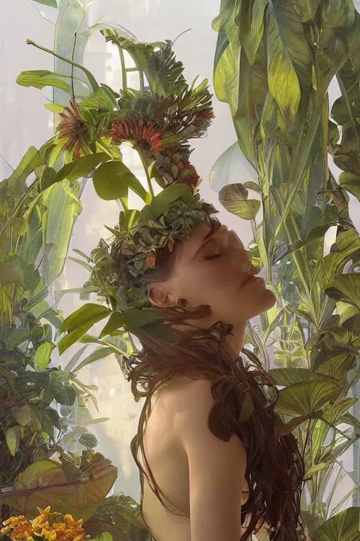 Image similar to ultra realistic illustration, banana plants drawing and flowers, elegant, highly detailed, digital painting, concept art, smooth, sharp focus, illustration, art by greg rutkowski and alphonse mucha