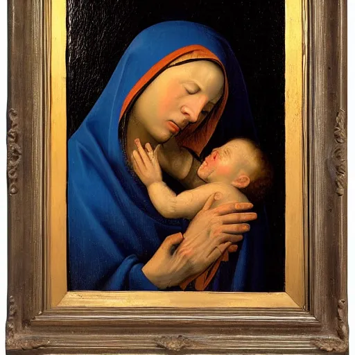 Image similar to original oil painting of a our lady of sorrows crying tears by alessandro allori fra angelico