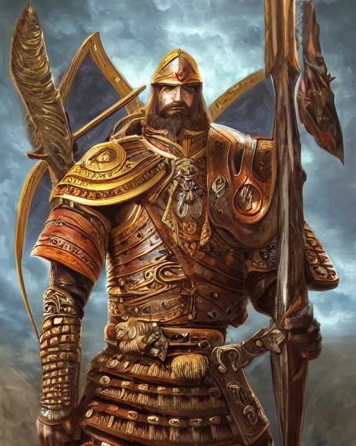 Prompt: digital painting of a warrior hernan cortes by filipe pagliuso and justin gerard, symmetric, fantasy, detailed, intricate, portrait, sharp focus, tarot card, handsome