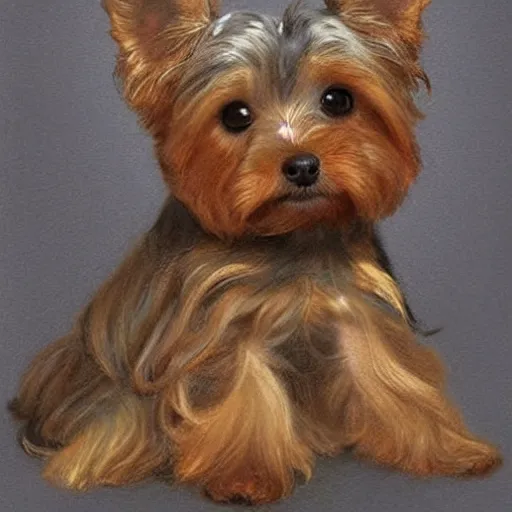 Image similar to teacup yorkshire terrier sitting on throne, surrounded by many mouses, portrait art by donato giancola and greg rutkowski, realistic face, digital art, trending on artstation, symmetry