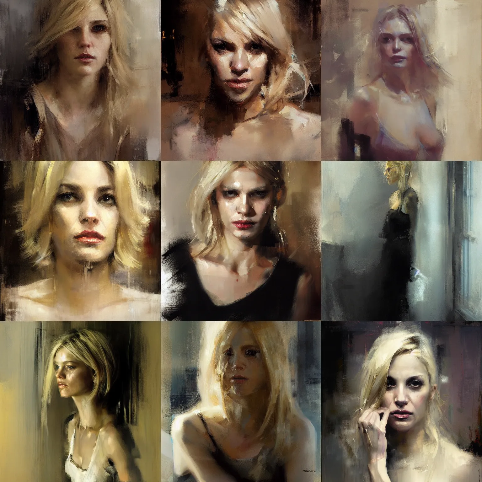 Prompt: Portrait of a blonde woman, by Jeremy Mann
