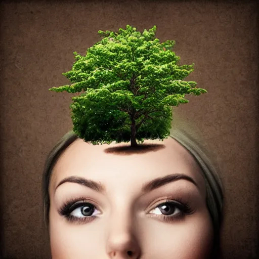 Image similar to a beautiful woman with trees growing out of her head,