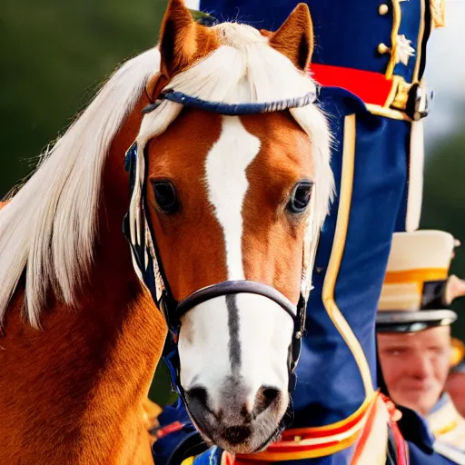 Image similar to closeup portrait of emmanuel macron dressed as napoleon riding a tiny miniature horse, natural light, sharp, detailed face, magazine, press, photo, steve mccurry, david lazar, canon, nikon, focus