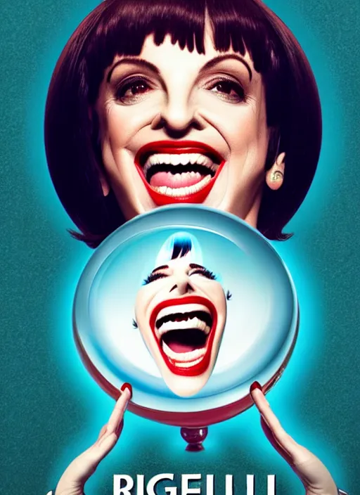 Image similar to highly detailed comedy caper movie poster with laughing liza minnelli face as a sentient jelly, liza minnelli face inside jelly by greg rutkowski