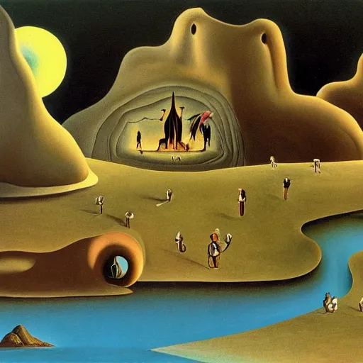 Image similar to A Surreal Landscape by Charles Addams and salvador dali