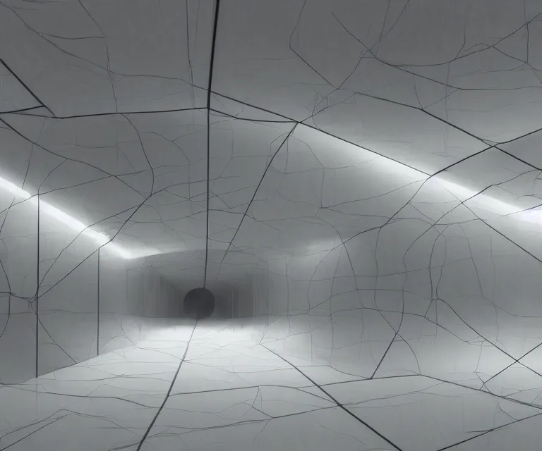 Image similar to still from a film : floating vr interface with depth of field, a minimalist transparent space station tunnel network, vertically floating panels & soft white marble tablets displaying zooming interfaces and long scrolls and blurry misty glowing floating computer panels, stark chiaroscuro lighting