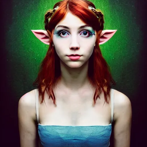 Image similar to a masterpiece portrait photo of a beautiful young woman who looks like a manic pixie dream girl princess zelda, symmetrical face