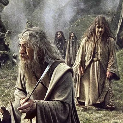 Image similar to a scene from lord of the rings, shamanic ritual run by gandalf