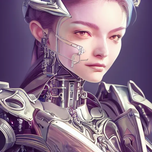 Image similar to studio portrait of lawful good colorful female holy mecha paladin absurdly beautiful, elegant, young sensual graceful woman, ultrafine hyperrealistic detailed face illustration by kim jung gi, irakli nadar, intricate linework, sharp focus, bright colors, matte, octopath traveler, final fantasy, unreal engine highly rendered, global illumination, radiant light, intricate environment