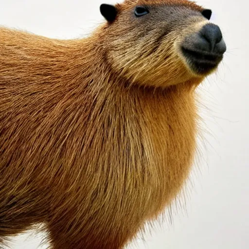 Image similar to a high detail photo of an antropomorphic capybara wearing a suit, subject= duck, subject detail: wearing a suit, photorealism