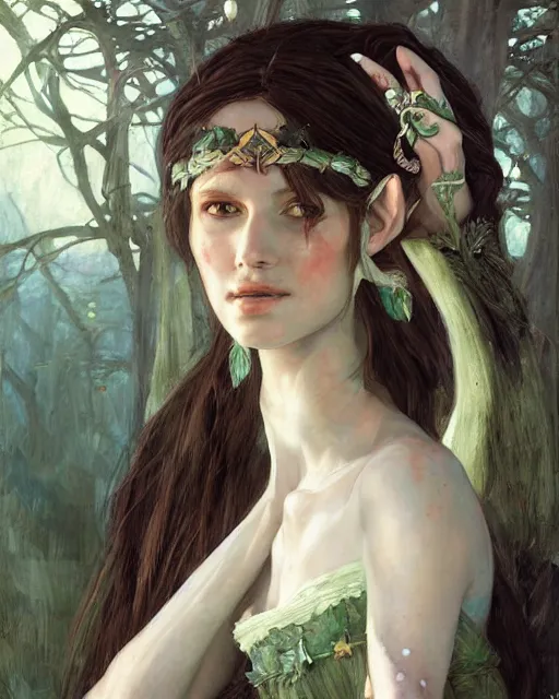 Image similar to a beautiful elf princess, oil painting, by Fernanda Suarez and and Edgar Maxence