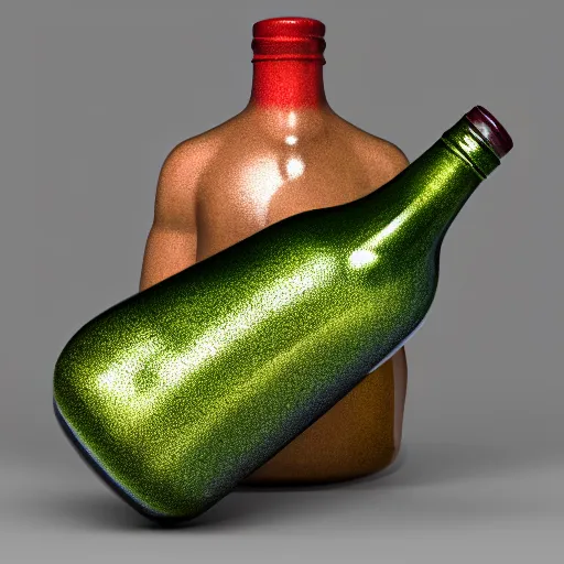 Image similar to matt lablanc inside a wine bottle body, 3 d, octane render