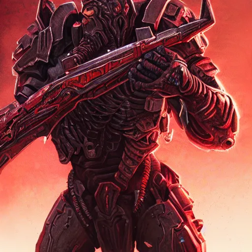 Prompt: fantasy art of doom slayer, intricate, high detailed, insane detailed, cgsociety, red theme