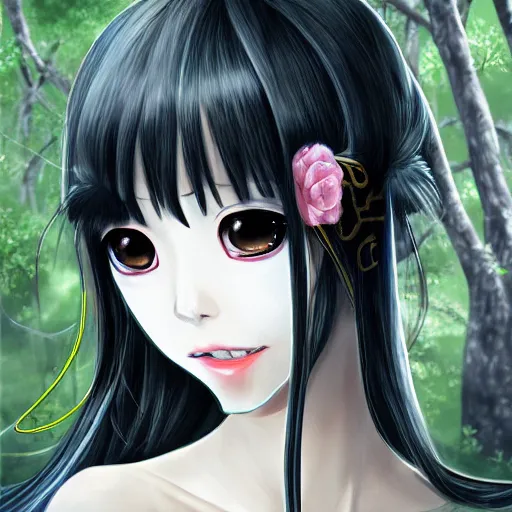 Image similar to portrait of a pontianak, anime fantasy illustration by tomoyuki yamasaki, kyoto studio, madhouse, ufotable, trending on artstation