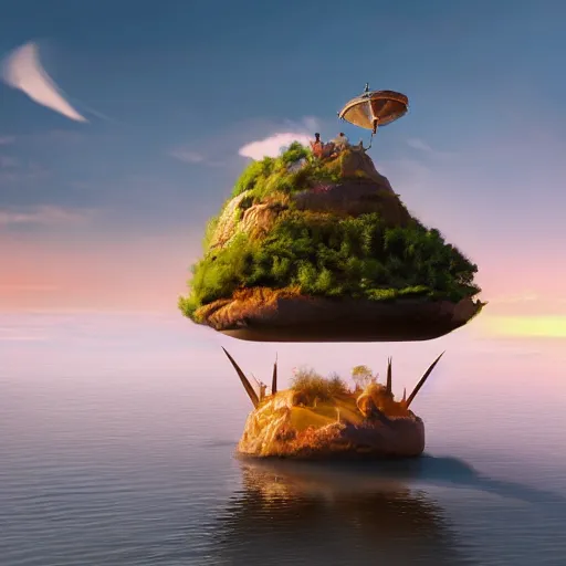 Prompt: floating island, avatar, cinematic, sunset, hyper-realistic, high resolution