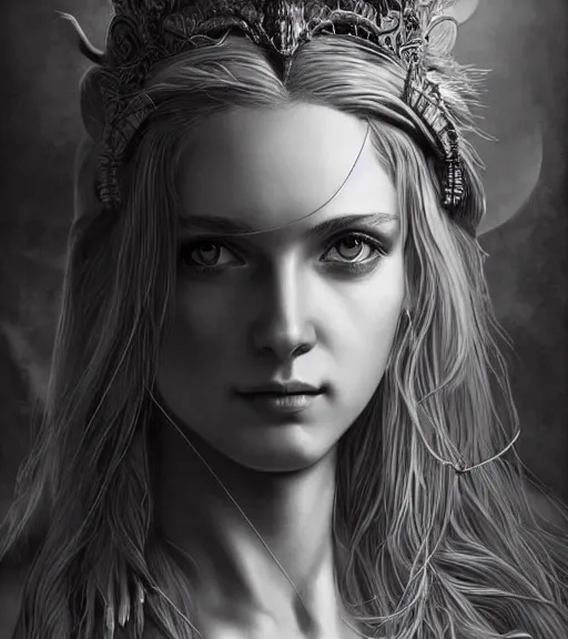 Image similar to beautiful young aphrodite goddess as an archer warrior, realistic face, beautiful eyes, black and white drawing, in the style of greg rutkowski, fantasy, amazing detail, epic, intricate, elegant, smooth, sharp focus