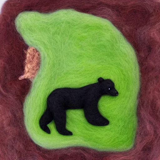 Image similar to a large, complex needle felting of on oncoming bear