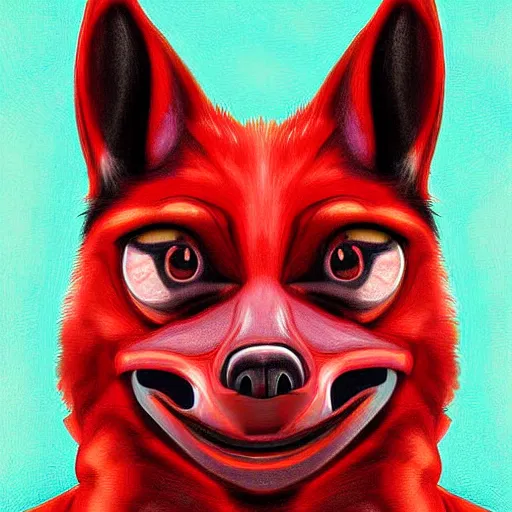 Image similar to zoomorphic a red face wolf, pepe the frog like face, digital painting, ultra sharp, by gary cook