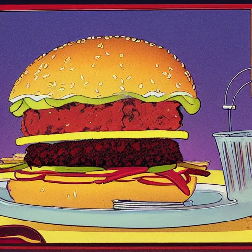 Prompt: hamburger, Moebius