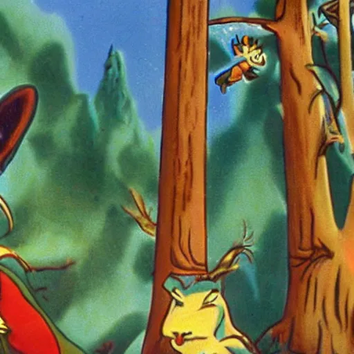 Image similar to 1940s disney film about talking forest animals super high detail