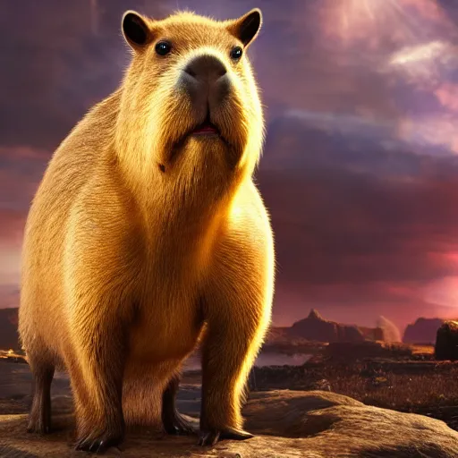 Prompt: a capybara wearing thanos armour, cinematic lighting, hd 4 k photo
