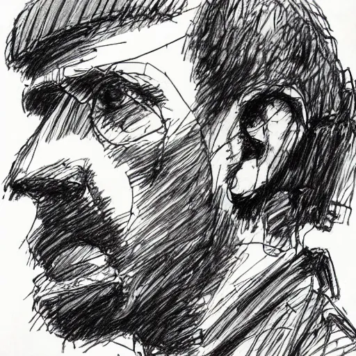 Prompt: a realistic yet scraggly portrait sketch of the side profile of a stern and sophisticated the scout, trending on artstation, intricate details, in the style of frank auerbach, in the style of sergio aragones, in the style of martin ansin, in the style of david aja, in the style of mattias adolfsson