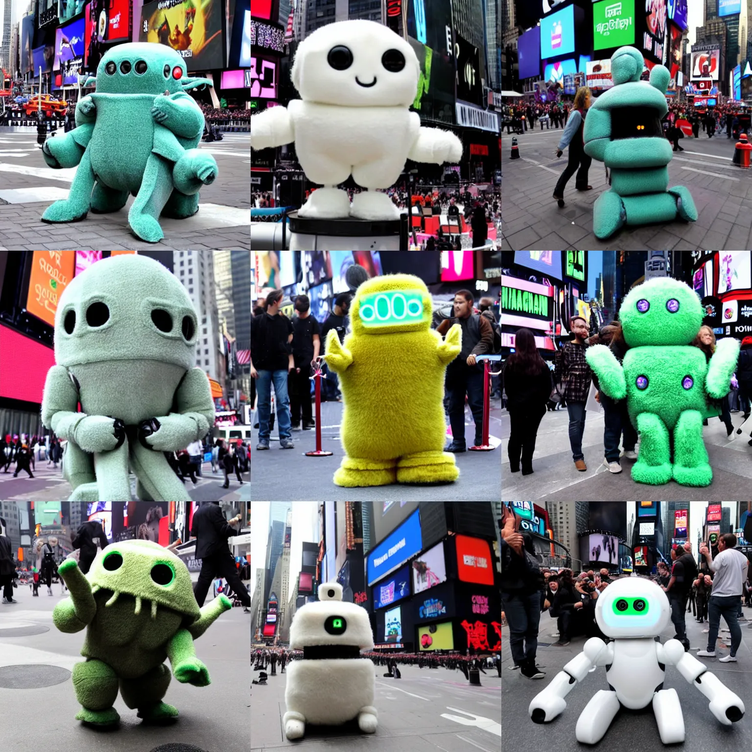 Prompt: <picture quality=hd+ mode='attention grabbing'>fluffy adorable robot cthulu attacks time square (REUTERS)</picture>