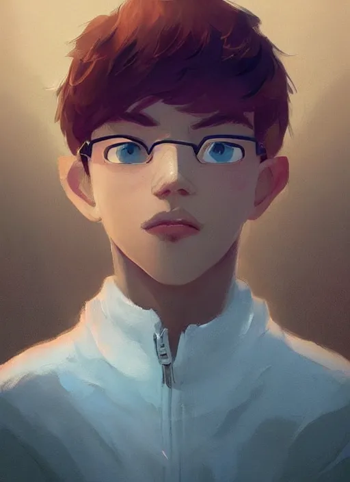 Prompt: a beautiful portrait of a cute teenage boy by cory loftis and atey ghailan. artstation, pinterest, ambient occlusion, volumetric light, digital art, highly detailed, fine detail, complex fantasy character, rendered in octane