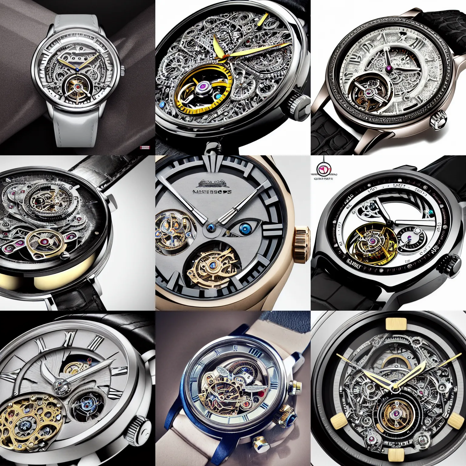 Prompt: a retro futuristic tourbillon watch, extremely detailed, highly intricate, product photography