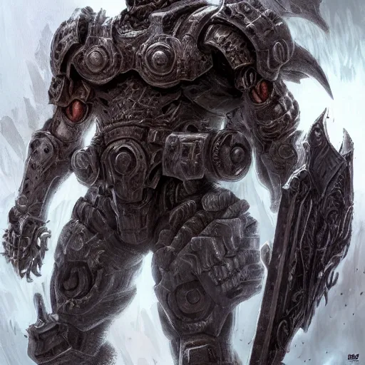 Image similar to fantasy art of doom guy, intricate, smooth detailed, marine armor, cgsociety, doom hell theme