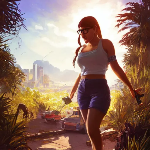 Image similar to highly detailed portrait, mia khalifa, in gta v, stephen bliss, unreal engine, fantasy art by greg rutkowski, loish, rhads, ferdinand knab, makoto shinkai and lois van baarle, ilya kuvshinov, rossdraws, tom bagshaw, global illumination, radiant light, detailed and intricate environment