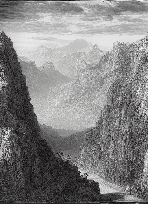 Image similar to the valley of the gods, gustave dore