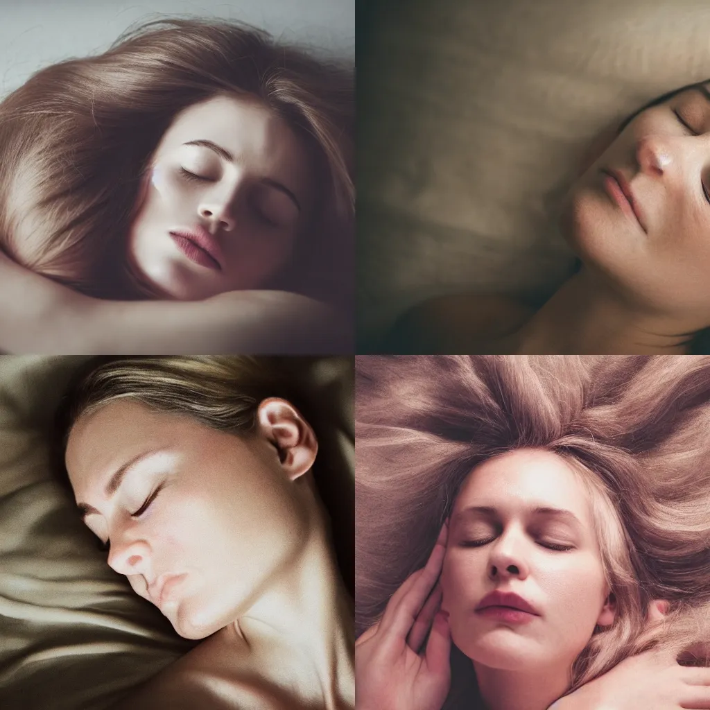 Prompt: portrait photography of a sleeping woman's face floating in translucent opaque liquid. closed eyes. kodak. hq. ethereal.