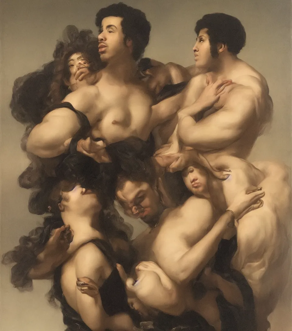 Image similar to portrait of drake and beyonce in the style of roberto ferri