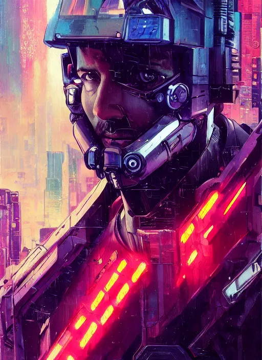 Image similar to cyberpunk space pilot character ( blade runner 2 0 4 9, dystopian, cyberpunk 2 0 7 7 character design ). attractive face. portrait by james gurney and laurie greasley and yoji shinkawa, oil on canvas. cinematic composition, hyper realism, realistic proportions, anatomy, dramatic lighting, photorealistic, high detail, 4 k