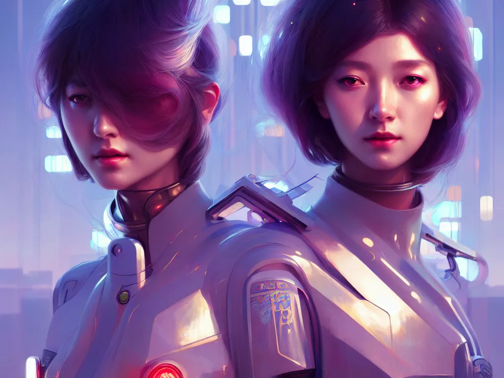 Image similar to portrait futuristic police girl, at future neon light tokyo rooftop night, ssci - fi and fantasy, intricate and very very beautiful and elegant, highly detailed, digital painting, artstation, concept art, smooth and sharp focus, illustration, art by tan zi and ayanamikodon and alphonse mucha and wlop