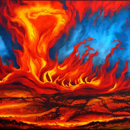 Image similar to a fiery hellscape painting