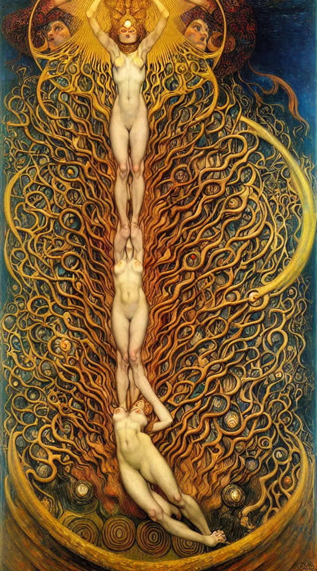 Image similar to Divine Chaos Engine by Karol Bak, Jean Delville, William Blake, Gustav Klimt, and Vincent Van Gogh, symbolist, visionary