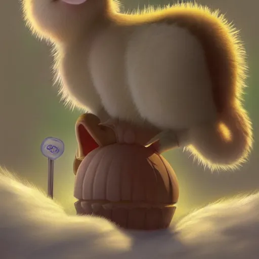 Image similar to cutie fluffy creature icecream, digital art, 3 d, octave render, masterpiece, mega detailed, pixar, disney, vivid illustration, cartoon, fantasy, by george stubbs, artgerm, in the style of ghibli kazuo oga, pastel fur