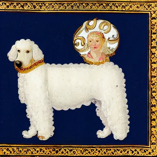 Image similar to portrait of a white poodle as an italian duchess, italo - byzantine era 9 0 0 ce