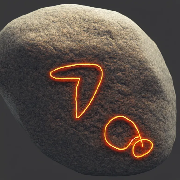 Image similar to photo of a large pebble with a glowing rune drawn on it. pebble is completely wrapped with copper wire. extremely high details, octane rendering, cgsociety